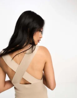 Y.A.S Structured Soft Knitted Strappy Maxi Dress In Beige -RIVER ISLAND || PULL & BEAR || ONLY Sales Store 204700485 3