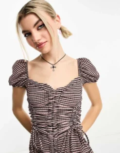 COLLUSION Check Ruched Front Mini Summer Dress In Pink -RIVER ISLAND || PULL & BEAR || ONLY Sales Store 204703261 4