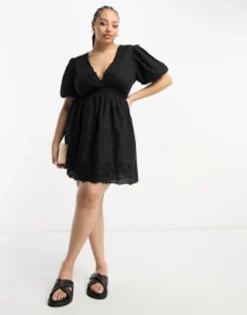 River Island Plus Broderie Mini Dress In Black