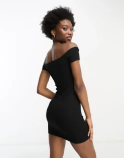 Bershka Bardot Ribbed Jersey Mini Dress In Black -RIVER ISLAND || PULL & BEAR || ONLY Sales Store 204712572 3