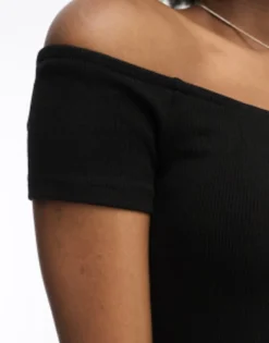 Bershka Bardot Ribbed Jersey Mini Dress In Black -RIVER ISLAND || PULL & BEAR || ONLY Sales Store 204712572 4