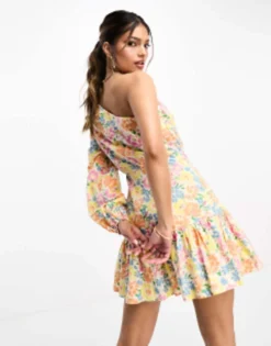 ASOS DESIGN One Shoulder Cotton Mini Dress In Ditsy Floral -RIVER ISLAND || PULL & BEAR || ONLY Sales Store 204715831 3