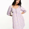 Wednesday's Girl Puff Sleeve Floral Print Mini Dress In Lilac