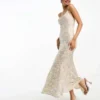 Never Fully Dressed Bridal Sequin Cowl Neck Midaxi Dress In Champagne