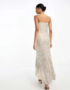 Never Fully Dressed Bridal Sequin Cowl Neck Midaxi Dress In Champagne -RIVER ISLAND || PULL & BEAR || ONLY Sales Store 204725618 4
