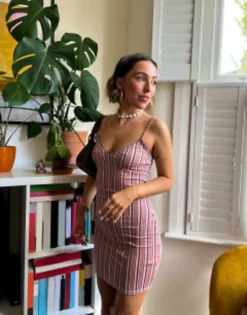 Daisy Street X Chloe Davie 90s Cami Mini Dress In Brown Stripe