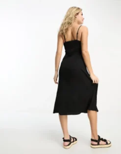 Stradivarius Crinkle Cami Midi Dress In Black -RIVER ISLAND || PULL & BEAR || ONLY Sales Store 204728316 3