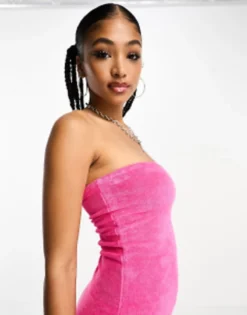 JJXX Terry Towelling Bandeau Mini Bodycon Dress In Bright Pink -RIVER ISLAND || PULL & BEAR || ONLY Sales Store 204730107 3