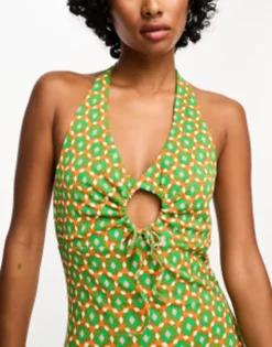 Only Exclusive Halter Neck Keyhole Detail Midi Dress In Geometric Print -RIVER ISLAND || PULL & BEAR || ONLY Sales Store 204756337 3