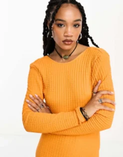 Only Textured Open Back Mini Dress In Orange -RIVER ISLAND || PULL & BEAR || ONLY Sales Store 204756841 3