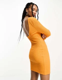 Only Textured Open Back Mini Dress In Orange -RIVER ISLAND || PULL & BEAR || ONLY Sales Store 204756841 4