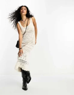 Only Crochet Maxi Dress In Ecru