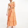 Little Mistress Maxi Dress In Gingham Orange Print