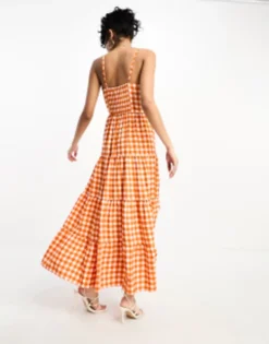Little Mistress Maxi Dress In Gingham Orange Print -RIVER ISLAND || PULL & BEAR || ONLY Sales Store 204759824 3