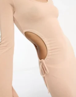 ASOS DESIGN Scoop Ruched Side Maxi Dress With Long Sleeve In Light Pink -RIVER ISLAND || PULL & BEAR || ONLY Sales Store 204765866 3