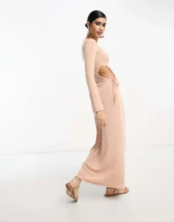 ASOS DESIGN Scoop Ruched Side Maxi Dress With Long Sleeve In Light Pink -RIVER ISLAND || PULL & BEAR || ONLY Sales Store 204765866 4