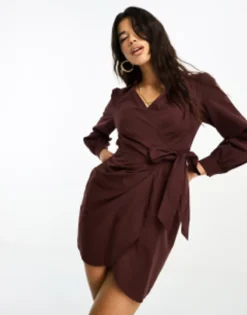 Miss Selfridge Poplin Wrap Shirt Dress In Chocolate