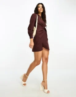 Miss Selfridge Poplin Wrap Shirt Dress In Chocolate -RIVER ISLAND || PULL & BEAR || ONLY Sales Store 204776347 4