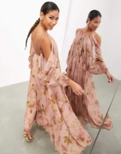 ASOS EDITION Chiffon Dropped Shoulder Backless Maxi Dress In Apple Green -RIVER ISLAND || PULL & BEAR || ONLY Sales Store 204783349 1 blushfloral