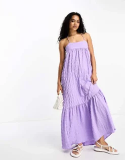 Esmee Strappy Maxi Beach Summer Dress In White Waffle -RIVER ISLAND || PULL & BEAR || ONLY Sales Store 204783533 1 purple