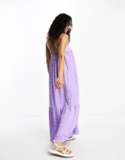 Esmee Exclusive Beach Textured Tiered Maxi Summer Dress In Purple -RIVER ISLAND || PULL & BEAR || ONLY Sales Store 204783533 4