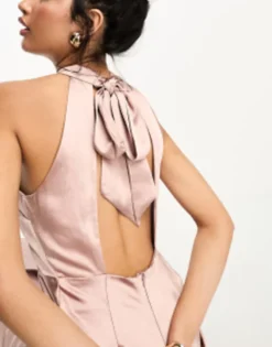 Six Stories Bridesmaids Halter Neck Satin Maxi Dress In Rose -RIVER ISLAND || PULL & BEAR || ONLY Sales Store 204785866 3