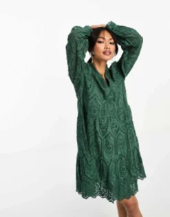 Y.A.S Broderie Mini Smock Dress In Green 7 Y.A.S Broderie Mini Smock Dress In Green -RIVER ISLAND || PULL & BEAR || ONLY Sales Store 204786276 4