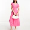 New Look Button Through Midi Tea Dress In Light Pink