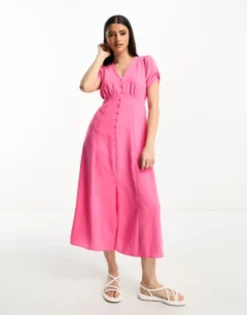 New Look Button Through Midi Tea Dress In Light Pink -RIVER ISLAND || PULL & BEAR || ONLY Sales Store 204787323 4