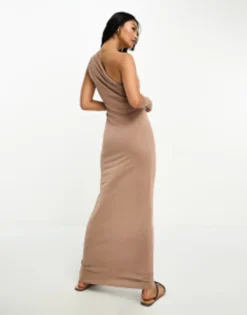 ASOS DESIGN Draped One Shoulder Modal Maxi Dress In Brown -RIVER ISLAND || PULL & BEAR || ONLY Sales Store 204787346 3