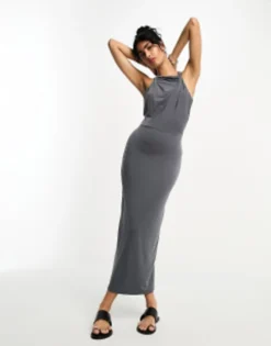 ASOS DESIGN Twist Halter Midi Dress In Blue -RIVER ISLAND || PULL & BEAR || ONLY Sales Store 204787427 1 grey