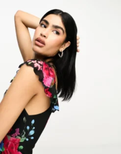 ASOS DESIGN Mesh Scoop Neck Frill Sleeve Maxi Dress In Floral Print -RIVER ISLAND || PULL & BEAR || ONLY Sales Store 204787753 3