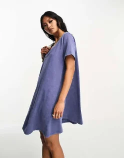 ASOS DESIGN Scoop Neck Swing Mini Dress In Washed Blue -RIVER ISLAND || PULL & BEAR || ONLY Sales Store 204796969 3