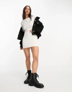 Stradivarius Lace Mini Dress In Ecru