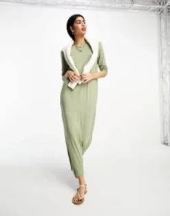 ASOS DESIGN Long Sleeve Maxi T-shirt Dress In Black -RIVER ISLAND || PULL & BEAR || ONLY Sales Store 204810058 1 khaki