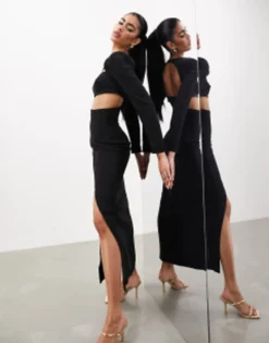 ASOS EDITION Statement Long Sleeve Square Neck Maxi Dress In Black -RIVER ISLAND || PULL & BEAR || ONLY Sales Store 204812244 4