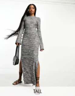 Vero Moda Tall Knitted Scoop Back Maxi Dress In Grey Melange