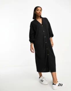 Vero Moda Button Through Maxi Cardigan Dress In Black -RIVER ISLAND || PULL & BEAR || ONLY Sales Store 204822266 1 black 1