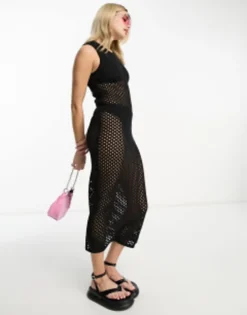 Monki Crochet Beach Cover Up Midi Dress In Black -RIVER ISLAND || PULL & BEAR || ONLY Sales Store 204823232 4
