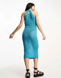 Only Racer Neck Crochet Maxi Dress In Bright Blue -RIVER ISLAND || PULL & BEAR || ONLY Sales Store 204837616 4