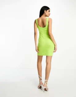 ASOS DESIGN Ruched Cami Mesh Mini Dress In Lime -RIVER ISLAND || PULL & BEAR || ONLY Sales Store 204843093 4