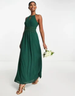 RIVER ISLAND || PULL & BEAR || ONLY Sales Store 13 Vila Bridesmaid Halterneck Maxi Dress In Pine Green