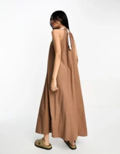 ASOS DESIGN Cotton Utility Grosgrain Detail Maxi Dress In Chocolate -RIVER ISLAND || PULL & BEAR || ONLY Sales Store 204855683 3