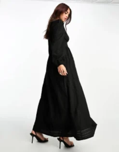 The Frolic Textured Plunge Neck Maxi Dress In Black -RIVER ISLAND || PULL & BEAR || ONLY Sales Store 204865218 3