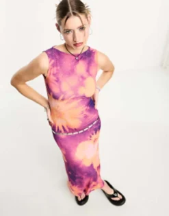 COLLUSION Slash Neck Maxi Dress In Digi Blur Print In Multi -RIVER ISLAND || PULL & BEAR || ONLY Sales Store 204868139 3