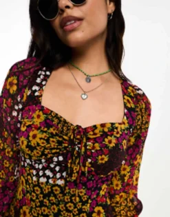 Wednesday's Girl Multi Floral Flute Sleeve Mini Dress In Multi -RIVER ISLAND || PULL & BEAR || ONLY Sales Store 204869598 3