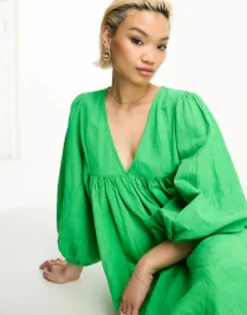 Whistles Linen Blend Trapeze Maxi Dress In Bold Green -RIVER ISLAND || PULL & BEAR || ONLY Sales Store 204878706 3