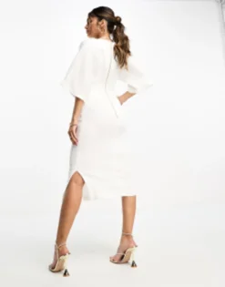 Closet London Ribbed Pencil Midi Dress In Cream -RIVER ISLAND || PULL & BEAR || ONLY Sales Store 204884474 4