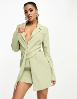 Kaiia Twist Front Cut Out Mini Blazer Dress In Ivory -RIVER ISLAND || PULL & BEAR || ONLY Sales Store 204884935 1 sage