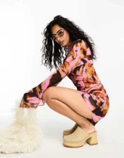 ASOS DESIGN Chiffon Fit And Flare Mini Dress In Marble Print -RIVER ISLAND || PULL & BEAR || ONLY Sales Store 204885383 4